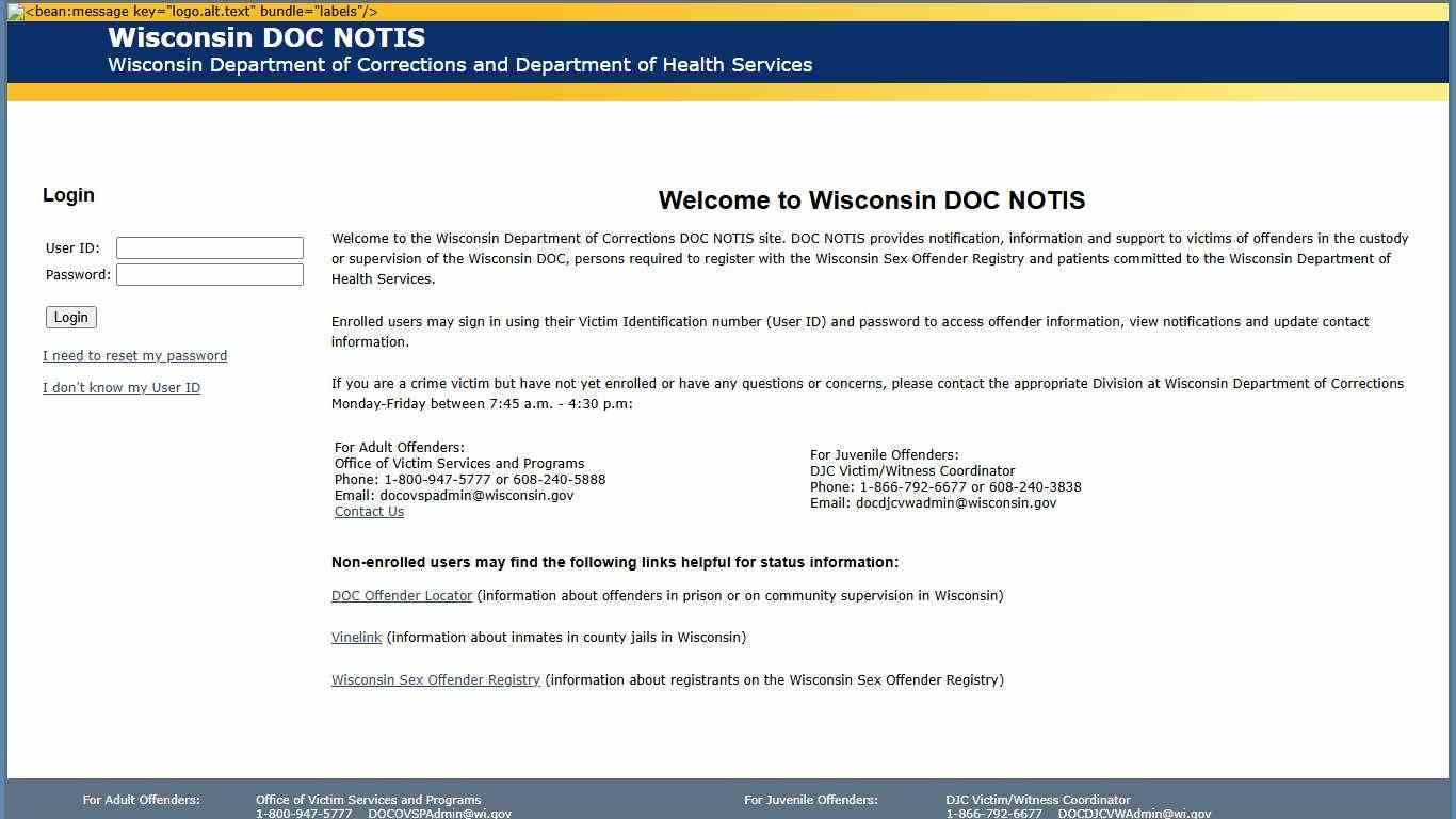 Wisconsin DOC NOTIS :: Login